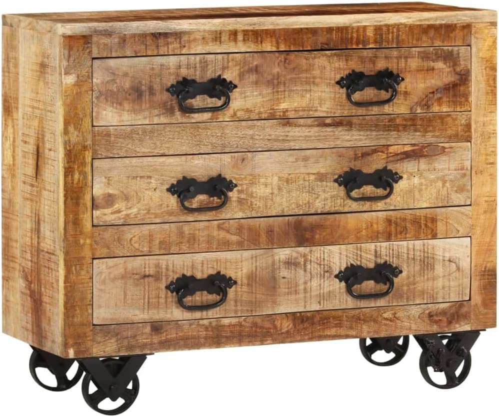 Solid Rough Wood Mango Sideboard with 3 Drawers O90427