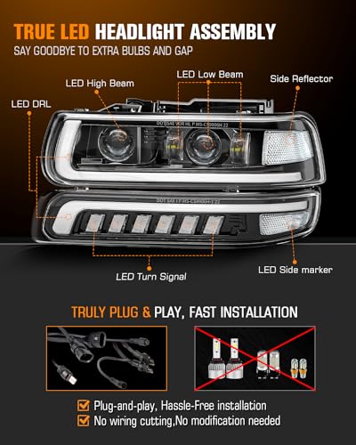 LED Headlights Assembly Headlamps Replacement with Sequential Turn Signal Hi/Low Beam DRL O30877