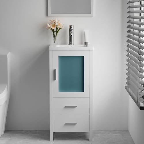 16" Single Sink Bathroom Vanity with Faucet and Drain (White) C3734