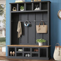 Black Wide Entryway Hall Tree with Storage Bench, Shoe Cabinet with Cube Storage, Coat Rack with 6 Hooks I265321