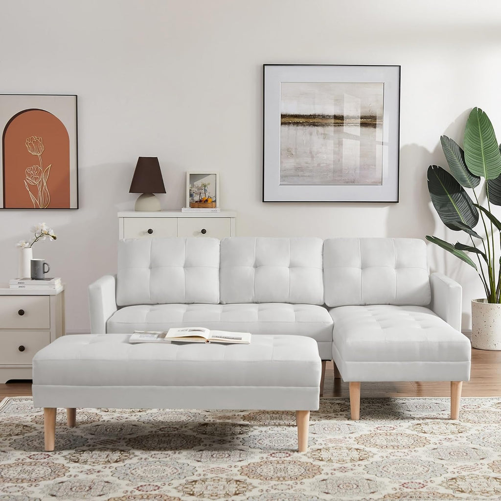 White L-Shape Sectional Sofa Bed with Ottoman L282820