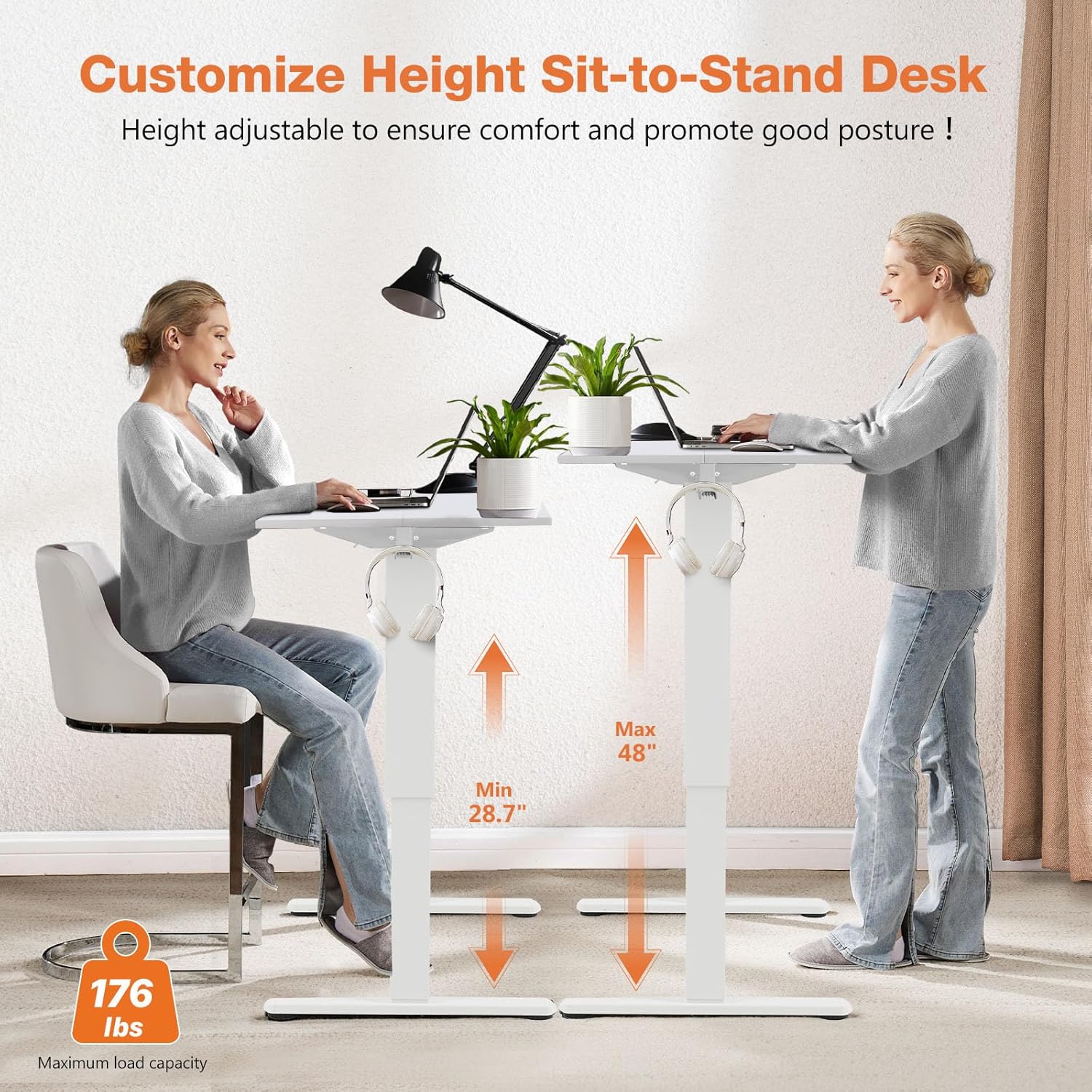 48 x 24 inch Electric Adjustable Height Standing Desk with Splice Board Y517036