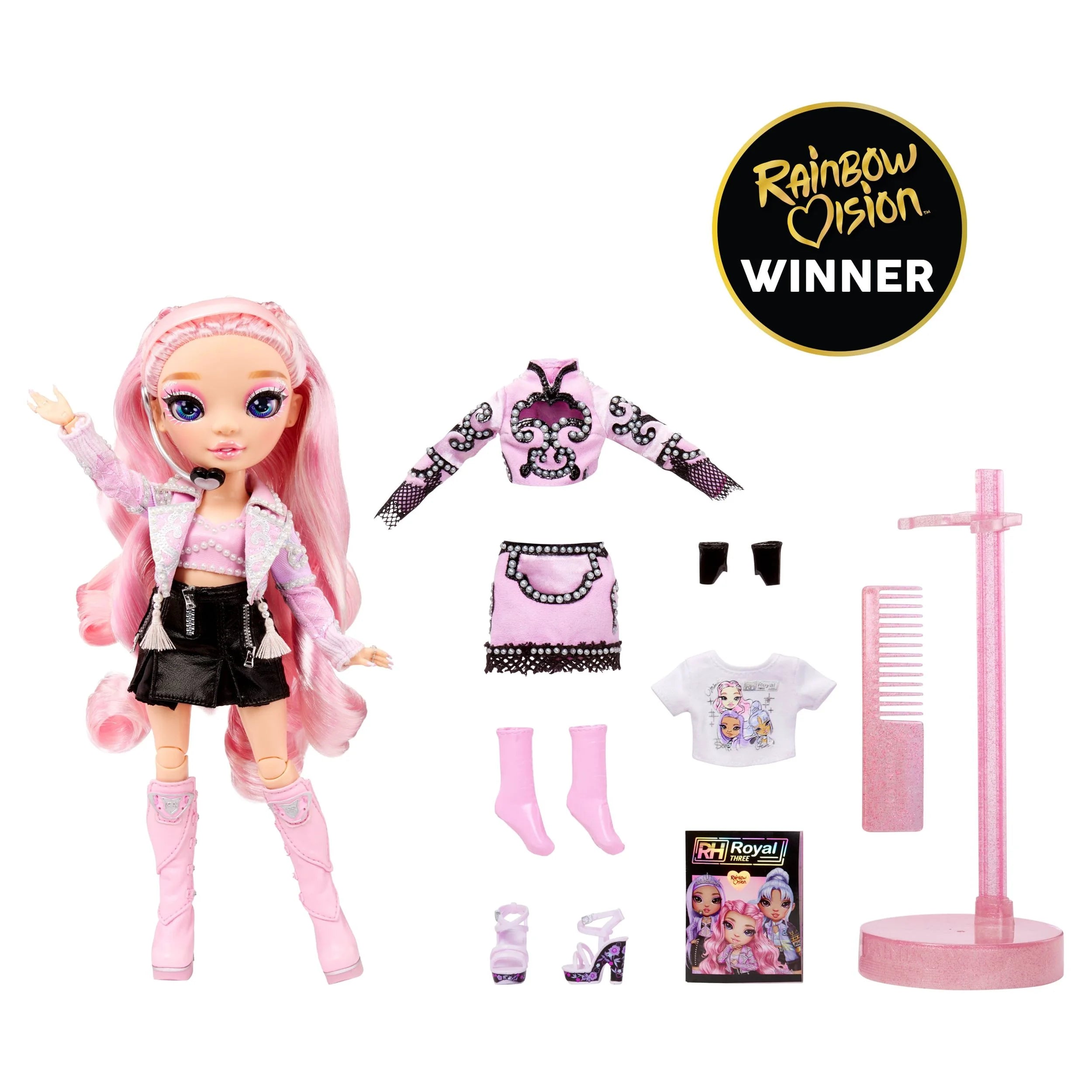 Pink Lavender Fashion Doll with 2 Designer Outfits and Microphone Headset E37798