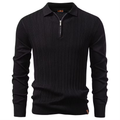 Premium Solid Zip-Up Long-Sleeve Knit Polo Shirt