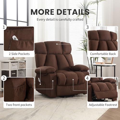 Oversized Blue Fabric Electric Power Lift Recliner Chair with Massage and Heat U284555
