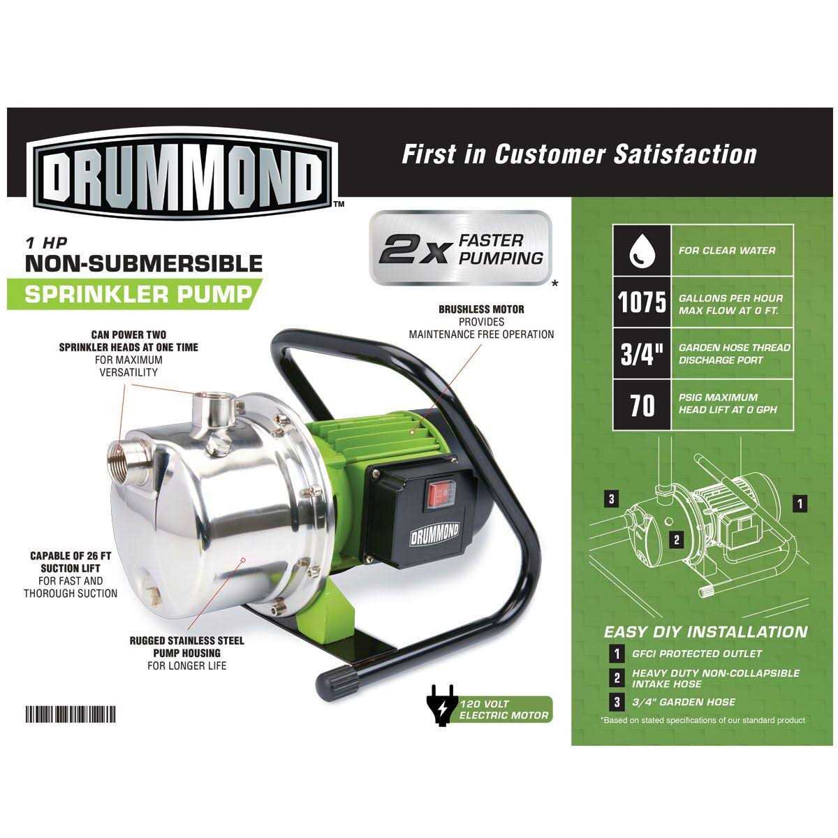 1 HP Portable Sprinkler Pump 1075 GPH E650630