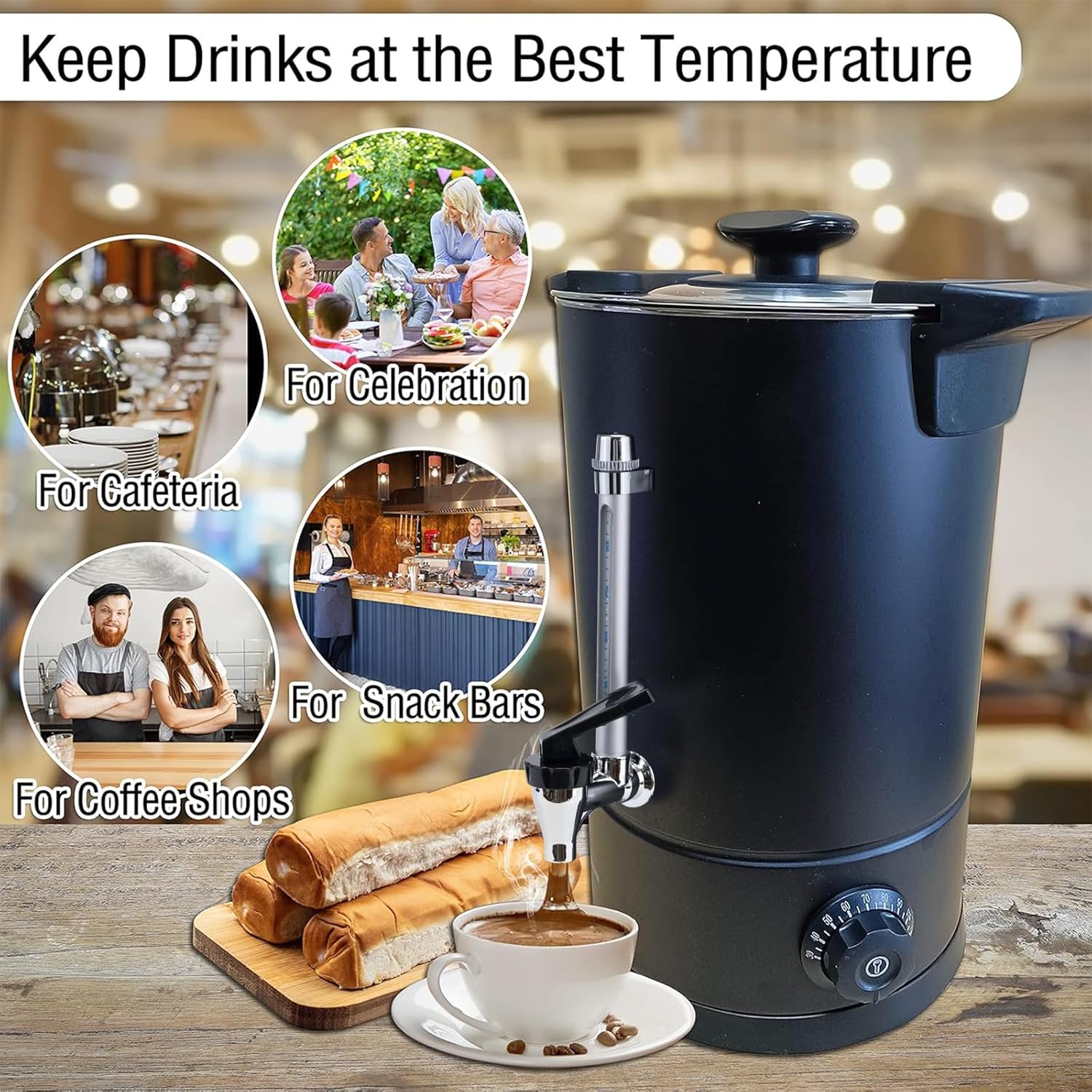50-Cup 8 L Black Stainless Steel Coffee Urn Z261