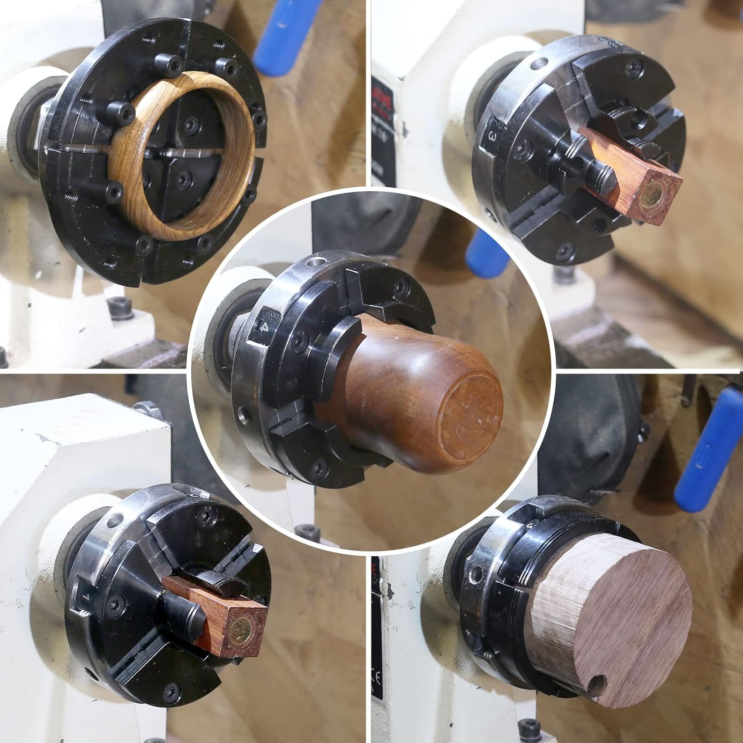4 Inch Wood Lathe Chuck 5 Interchangeable 4-Jaw Nickel Plated Chuck with 1"x8Tpi Thread & 3/4"x16Tpi Adapter Q88309