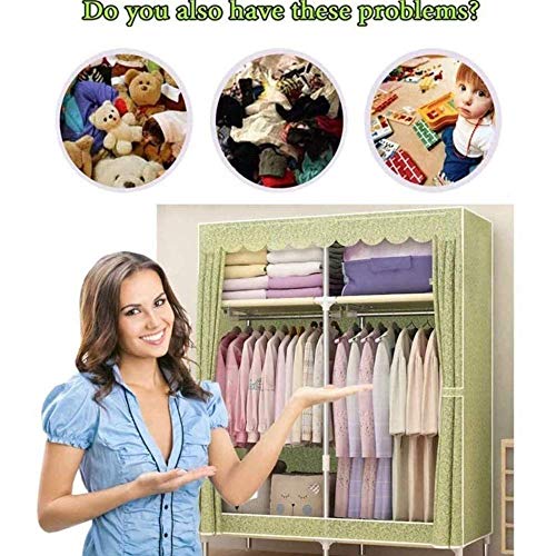 Fabric Portable Closet Wardrobe with 2 Clothes Hanging Rails and 4 Shelves H565