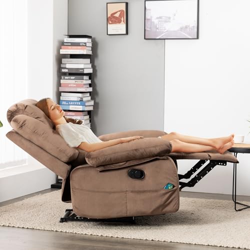 Brown Upholstered Fabric Rocker Recliner Chair with Massage & Heat K6155