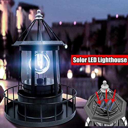 Black LED Solar Rotating Lighthouse Lantern P97965