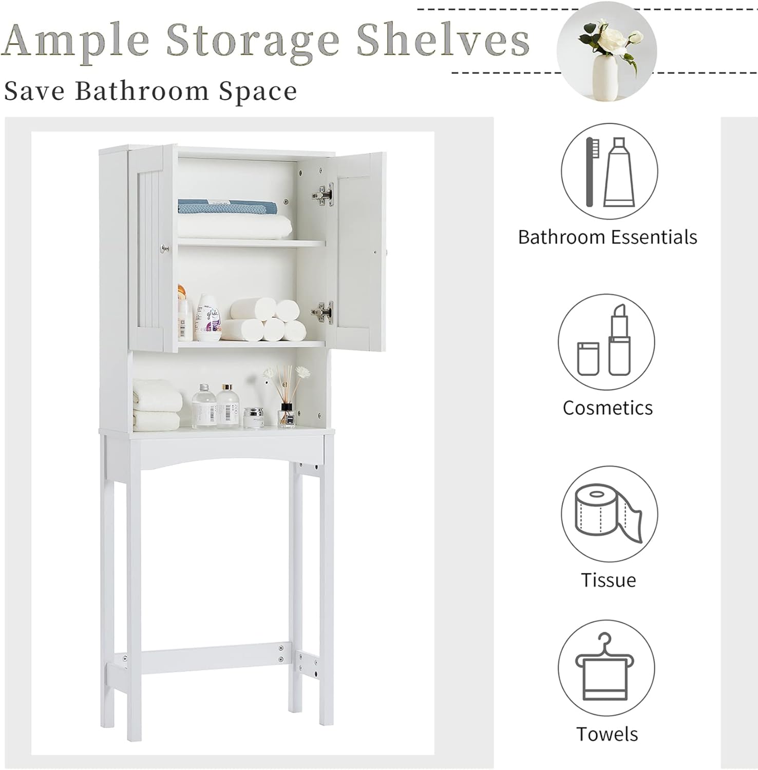 Taller Wooden Bathroom Storage Cabinet with Double Doors S95746