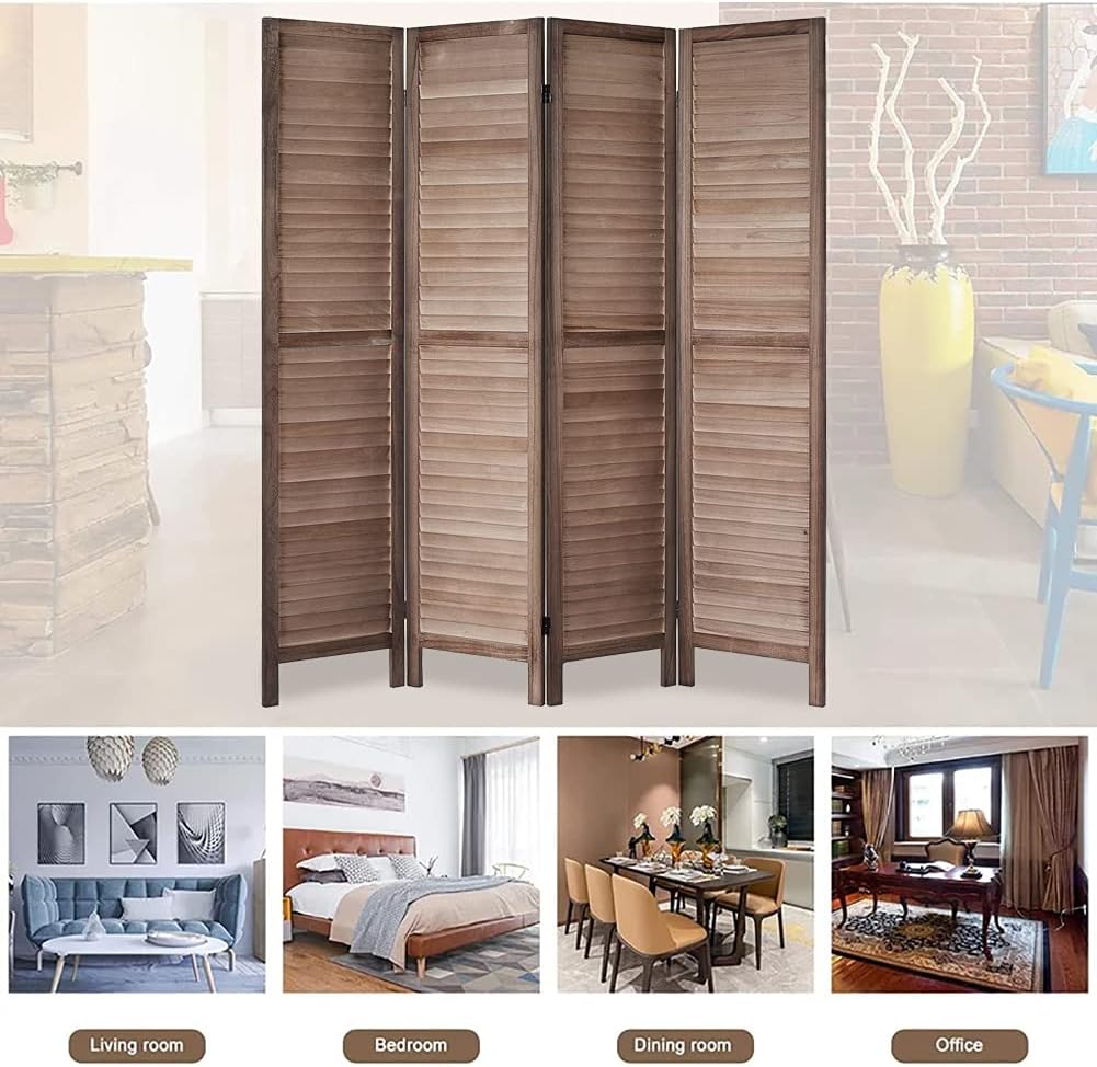 4 Panel Brown Wood Room Divider H8614