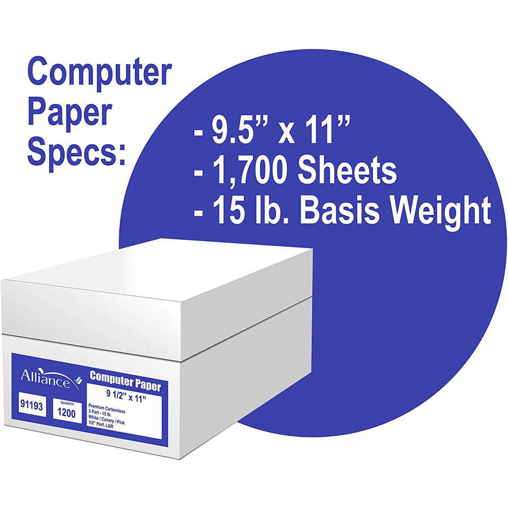 Carbonless Computer Paper 9-1/2x22 x 11x22 Blank Left & Right Perforated 2-Part White/Canary 15lb 92 Bright Z8349
