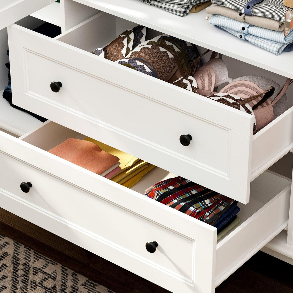 Large 4-Door White Wardrobe Closet with Hanging Rod and 2 Drawers Z428105