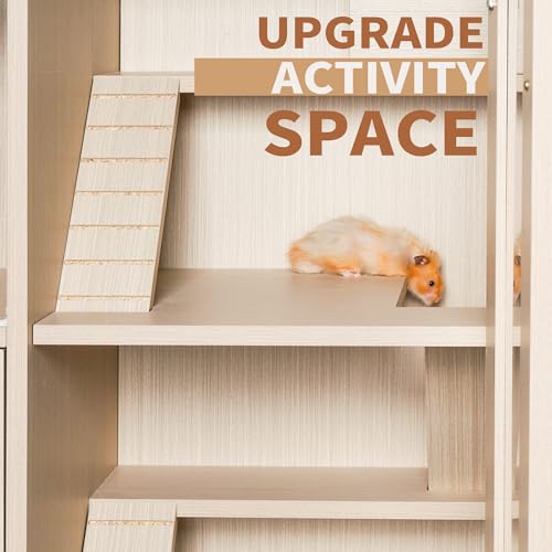 4-Tier Wooden Hamster Cage with Storage Cabinet, Openable Top, Acrylic Windows (Teak) T7916