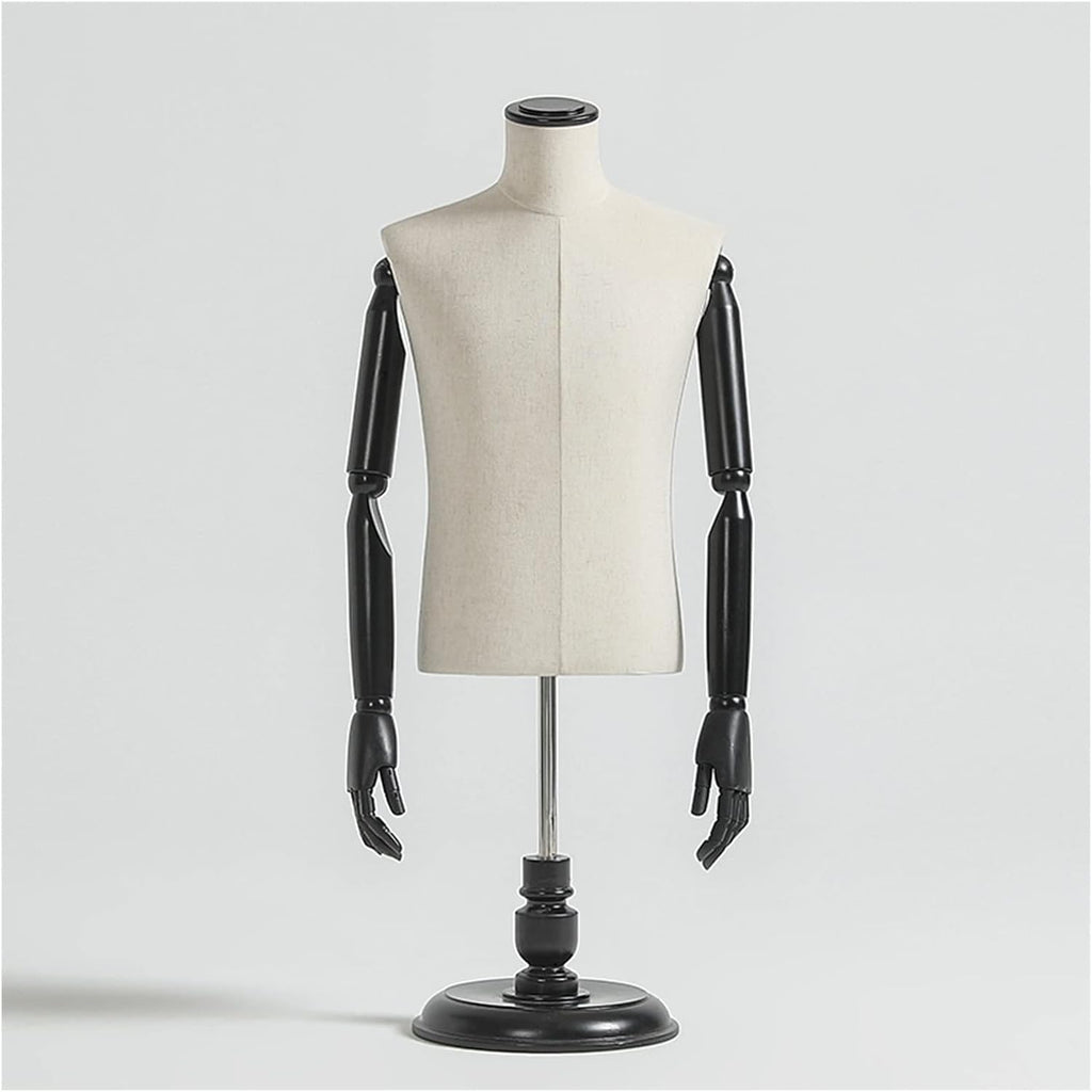 Black Round Plate Mannequin Body Torso with Wooden Base Stand M25965