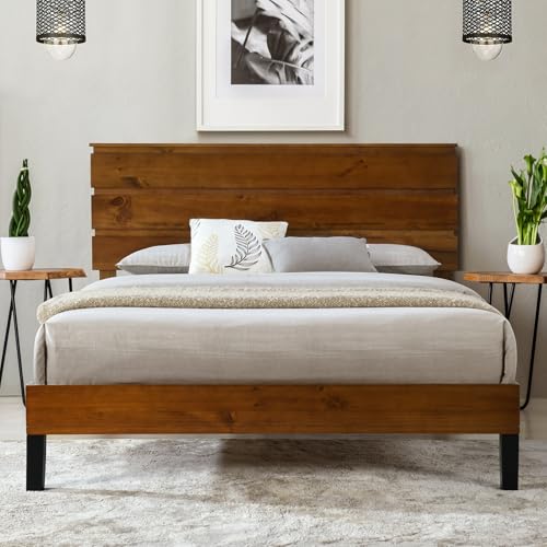 Full Size Rustic Wood Platform Bed with Tall Headboard N222945
