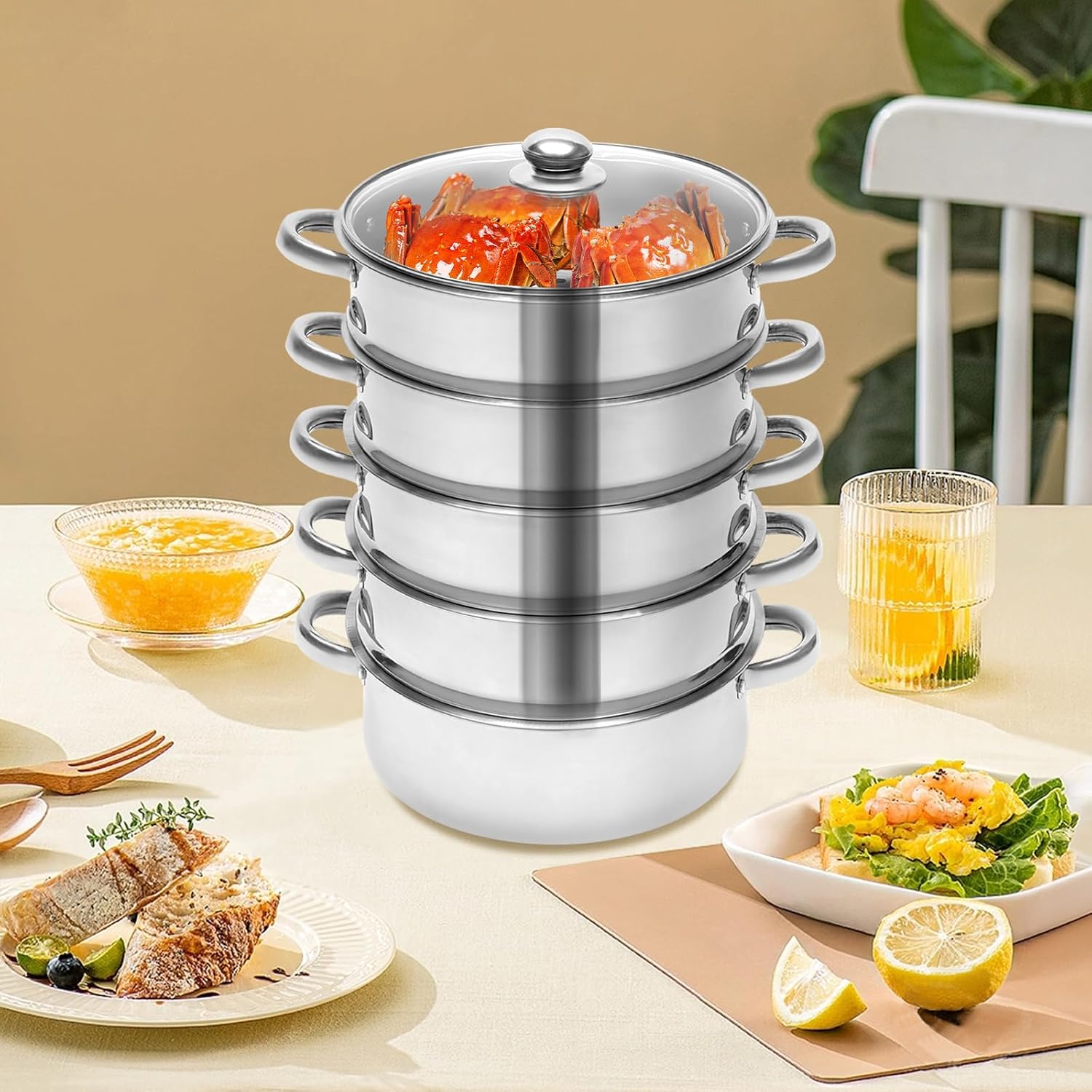 5 Tier 10inch Stainless Steel Steamer Pot with Glass Lid Z240