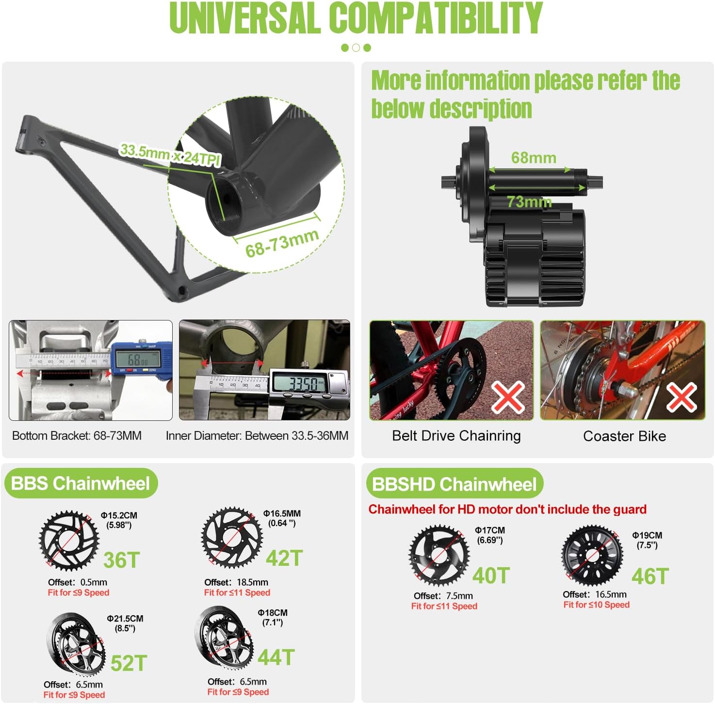 48V 750W Mid Drive Ebike Conversion Kit with 42T Chainring and 800S Display L783384