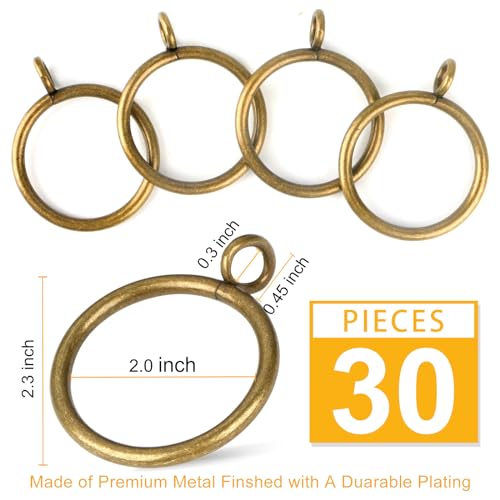 Set of 30 Antique Brass Curtain Rings with Eyelets E749906