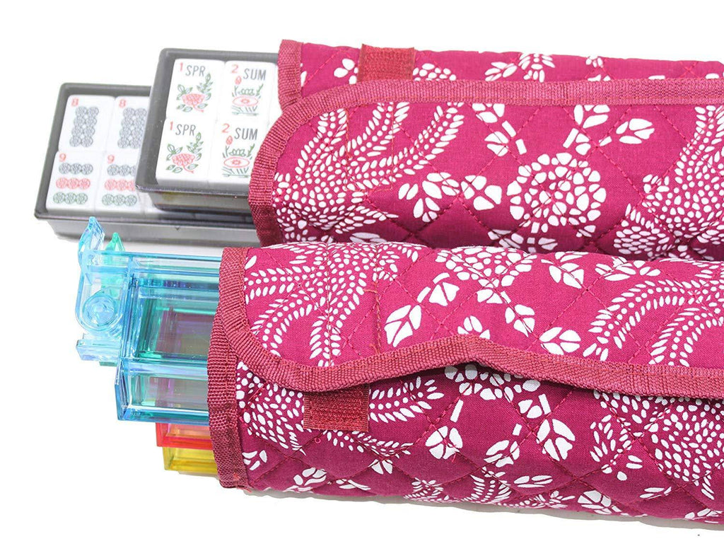 Violet Red Mahjong Set with 4 Color Pushers and Soft Bag U987366