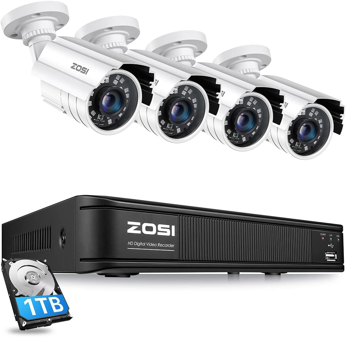 5MP-Lite CCTV DVR 8 Channel with Hard Drive 1TB and 4 x 1080p Weatherproof Surveillance Camera with 80ft Night Vision P22193