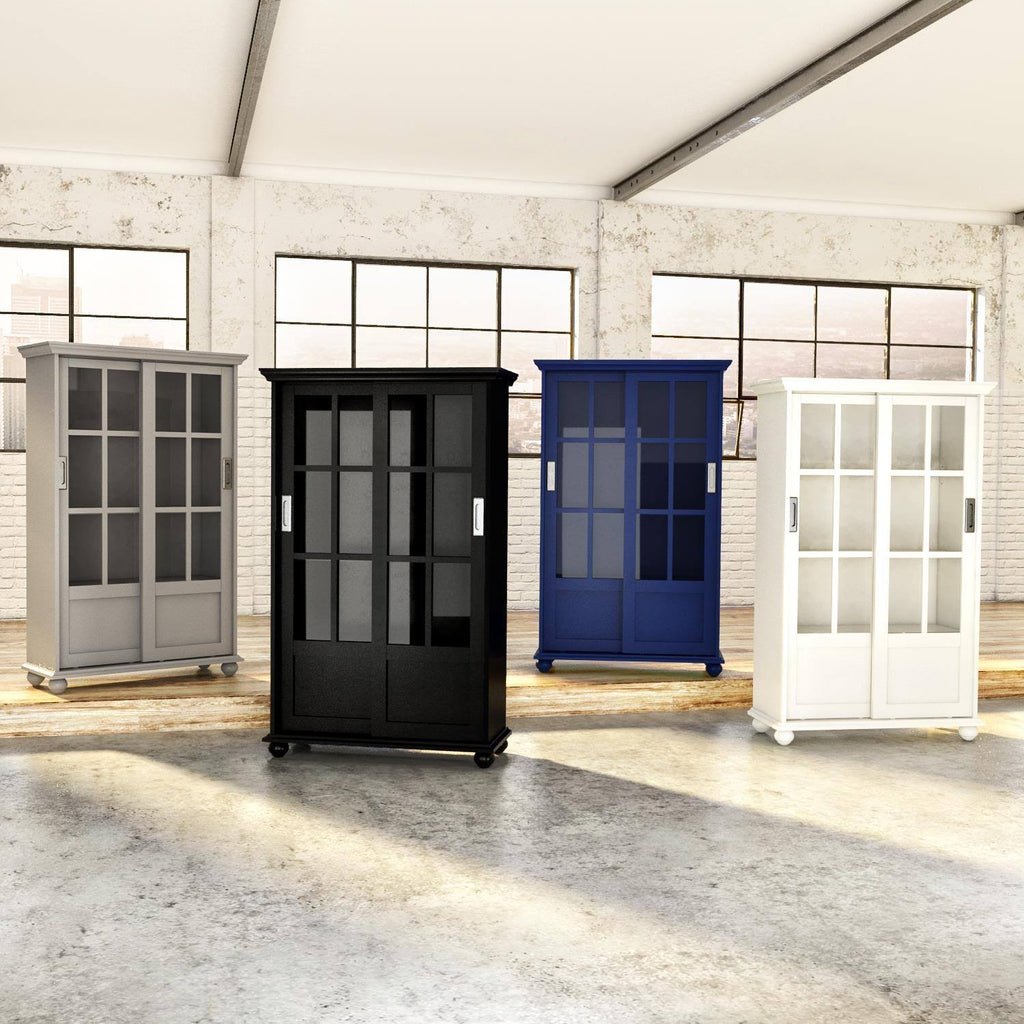 White Bookcase with Sliding Glass Doors P73048