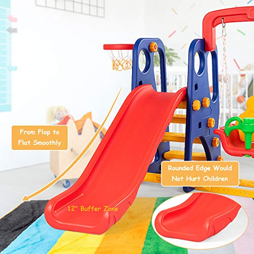 Toddler Long Slide Set, 3-in-1 Large Climber Playset with Basketball Hoop, Stairs, Thickened Panel, Playground Swing M665