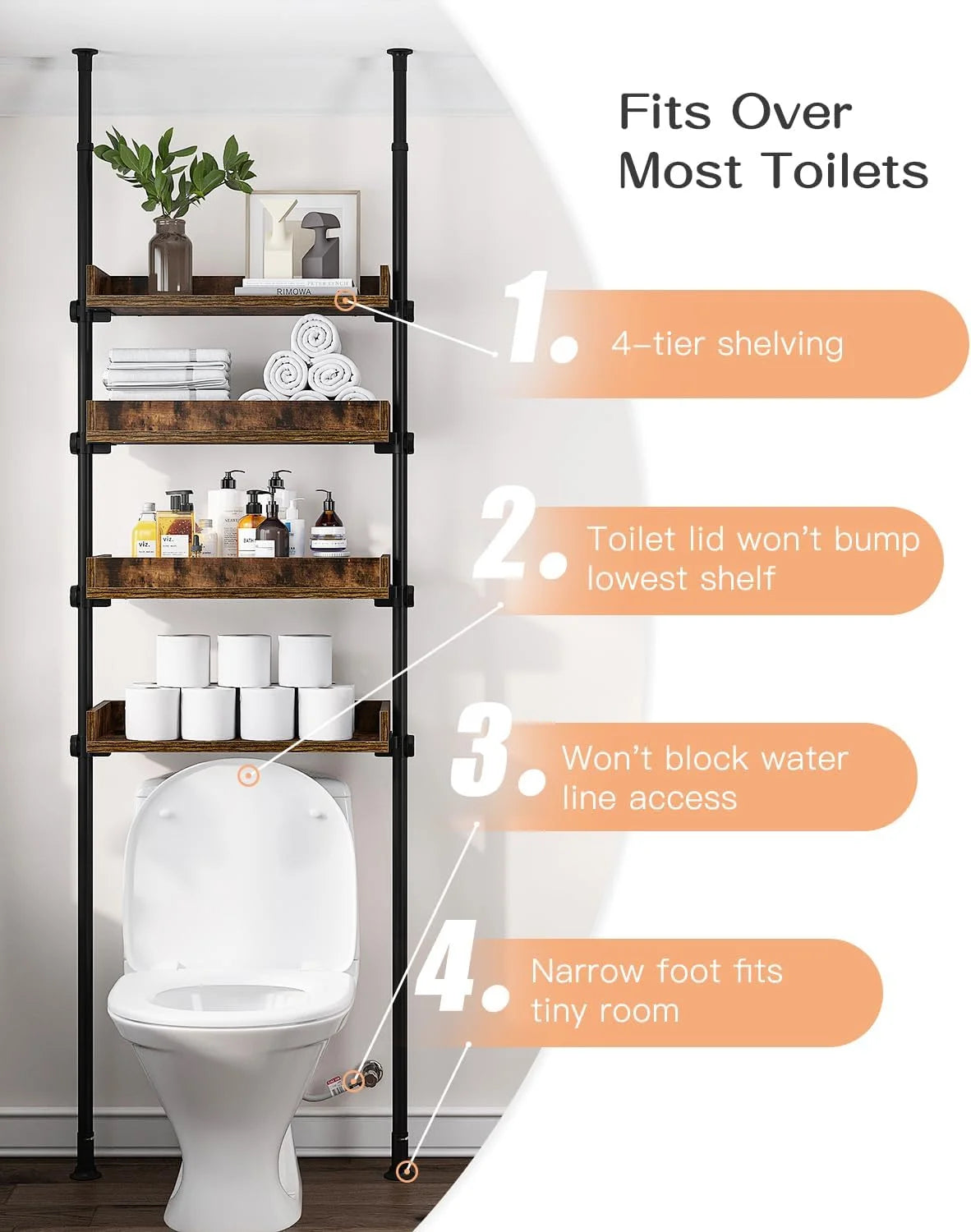 4-Tier Adjustable Wood Bathroom Storage Shelves K9137