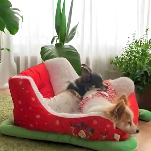 Red Plush Synthetic Fur Pet Sleigh Bed M614112