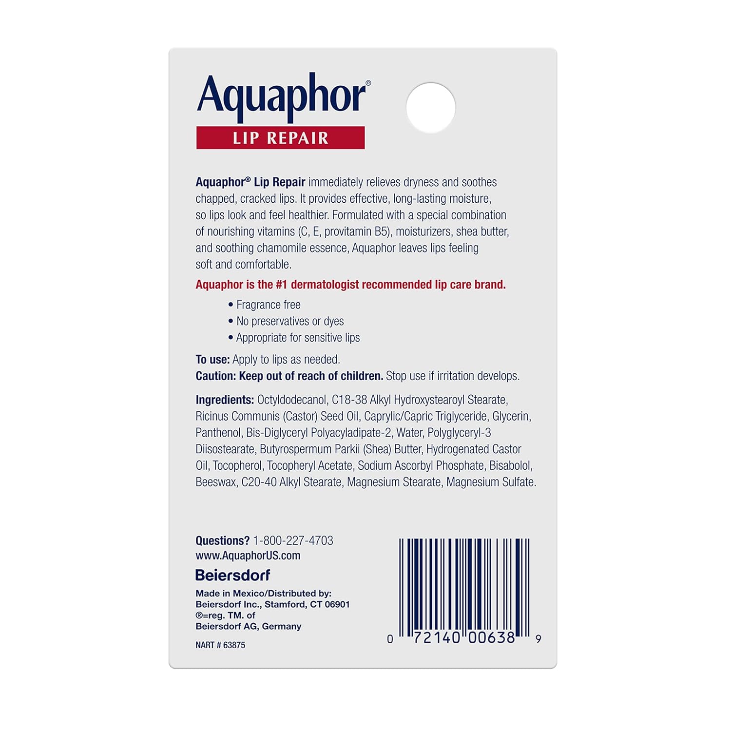 Aquaphor Lip Repair Ointment .35 fl. oz. Tube M865318