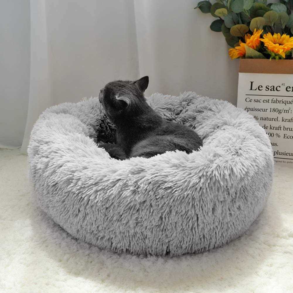 Round Plush Donut Pet Bed with Non-Slip Bottom B2040
