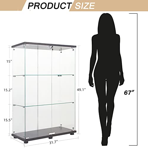 White Glass Display Cabinet with 3 Shelves, 49.3" H x 16.7" W x 14.3" D P4083