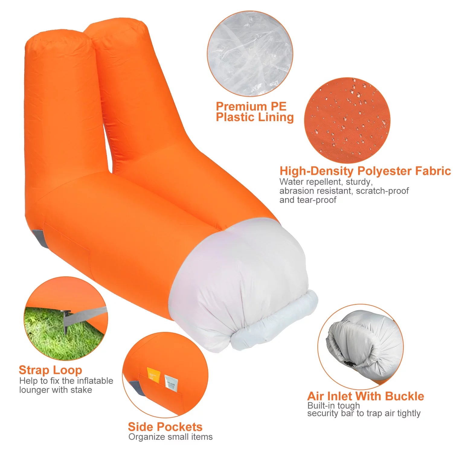 Orange Inflatable Air Sofa Chair with Portable Bag E526