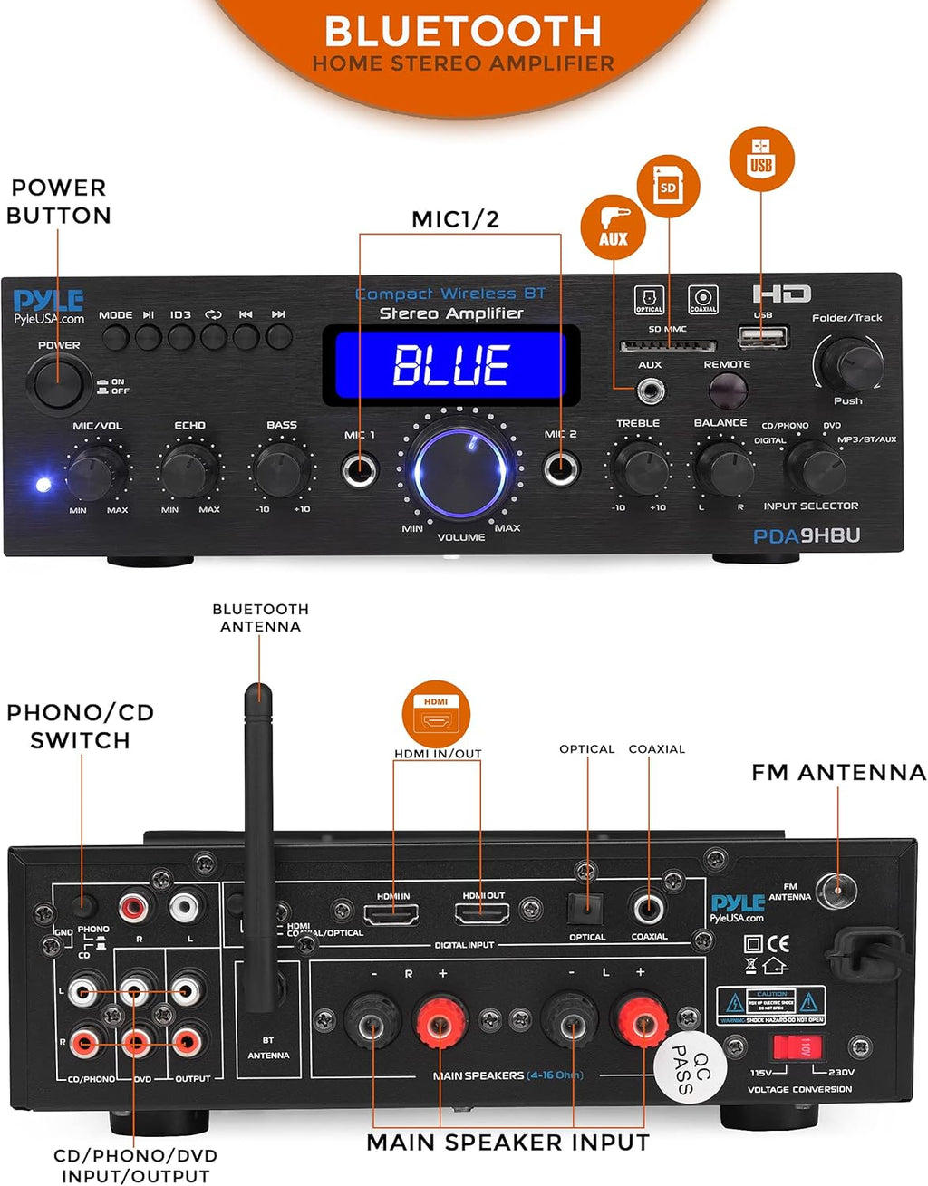 200 Watt Multi-Channel Home Stereo Amplifier E543317