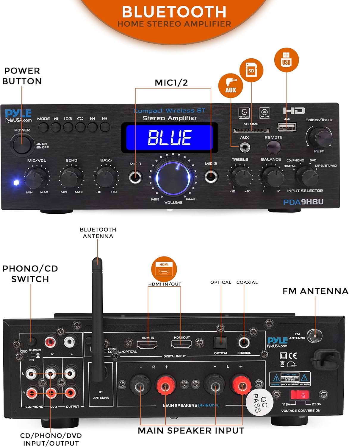 200 Watt Multi-Channel Home Stereo Amplifier E543317