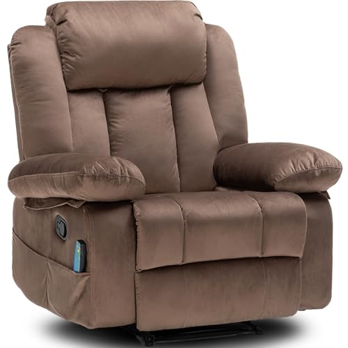 Brown Upholstered Fabric Rocker Recliner Chair with Massage & Heat K6155