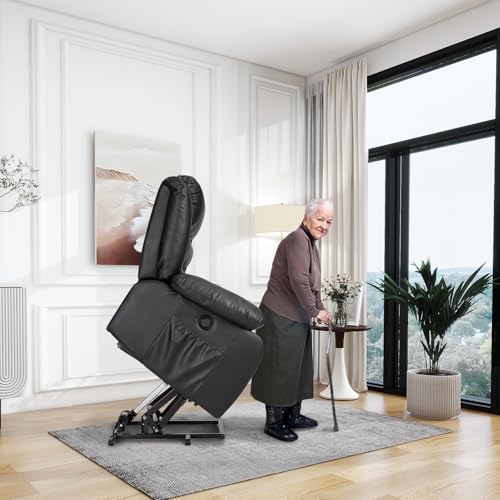 Brown Leather Power Lift Recliner Chair with Massage and Heating J967