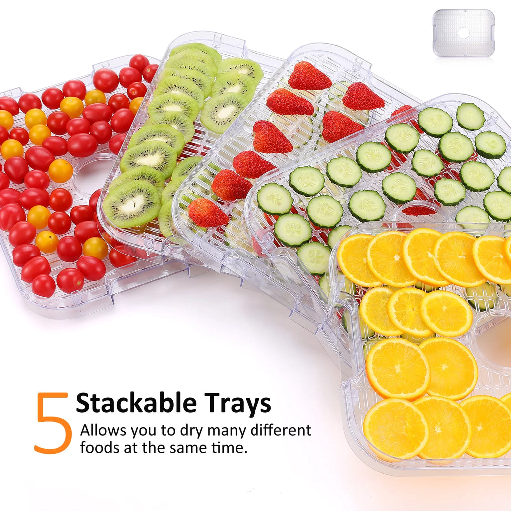 Electric Food Dehydrator, 250W, 5 Drying Trays, Stainless Steel, BPA Free X27786