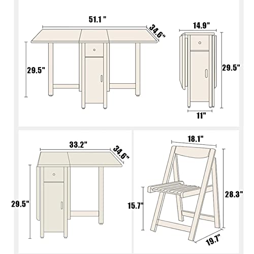 White Solid Wood Drop Leaf Dining Table with 4 Chairs W718