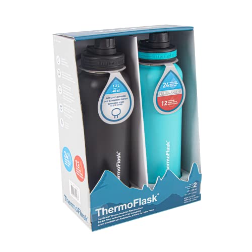 40 oz Double Wall Vacuum Insulated Stainless Steel 2-Pack Water Bottles, Gray/Pine L18929