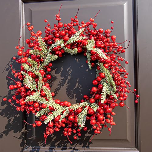 White 20 Inch Christmas Wreath with Berry Fir Pine Needle P690659