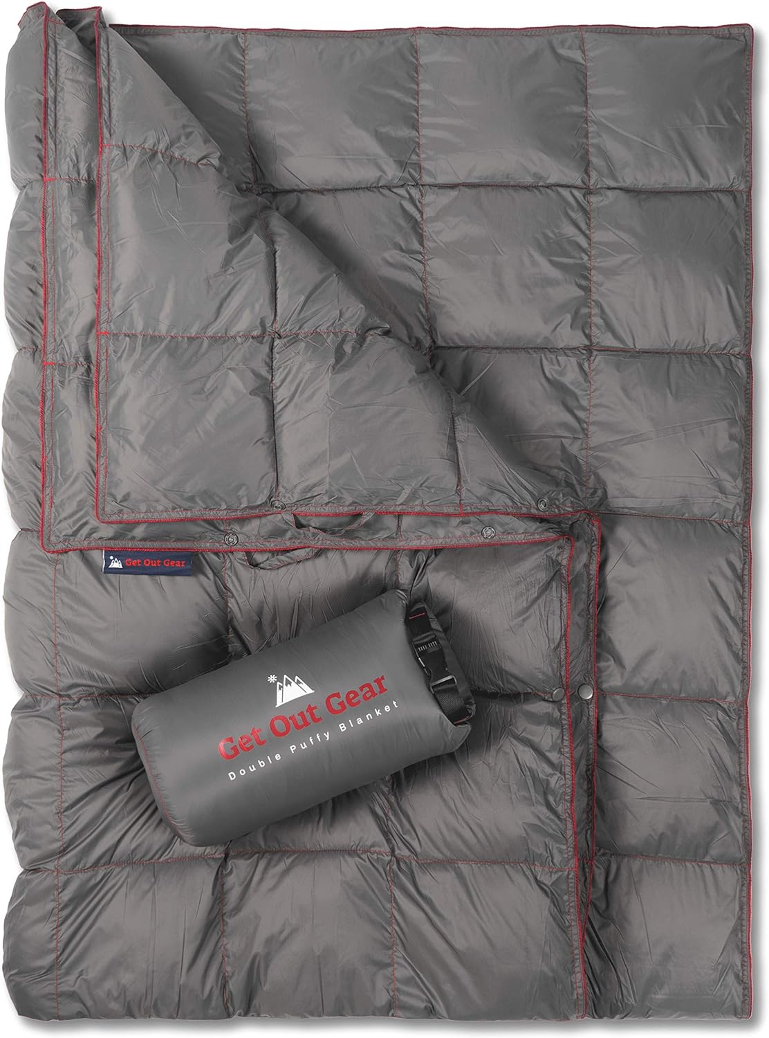 Double Puffy Camping Blanket Water-Resistant Camp Quilt Blue Red O2097