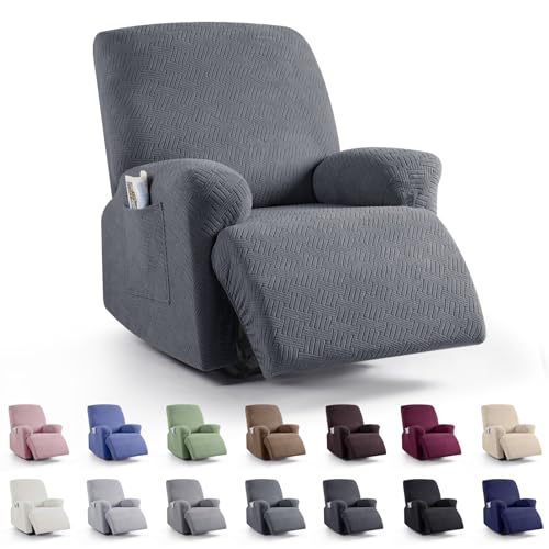 Stretch Stripe Jacquard Recliner Chair Covers (1 Seater, Misty Gray) P60295