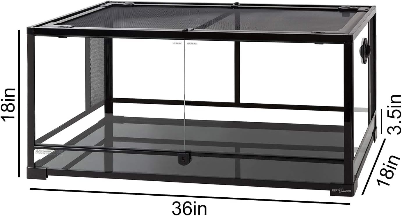50 Gallon Glass Reptile Terrarium Tank, 36" x 18" x 18" Double Hinge Door with Screen Ventilation C9347