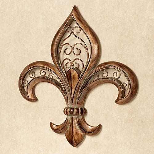 Fleur de Lis Wall Art Burnished Gold Resin Metal Scroll Decor 16 Inches Wide 17 Inches High Q518629
