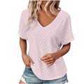 Breathable Eyelets Blouses V Neck Short Sleeve Soft Textured Tunic Tops H94079