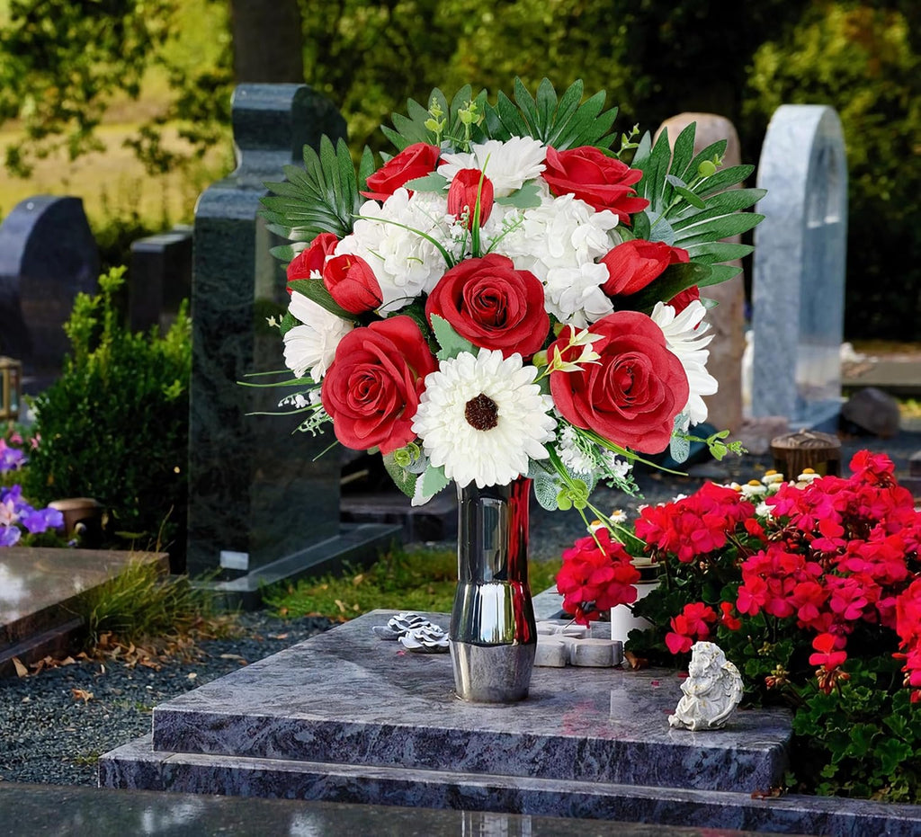 Cemetery Flower with Grave Vase, Rose Mum and Hydrangea Mix Bouquet K856239