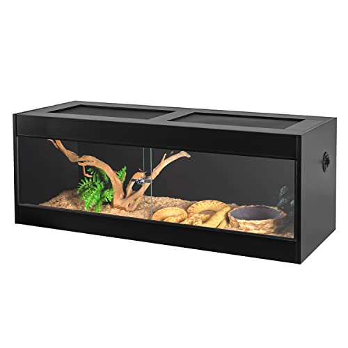 Black Reptile Wood Enclosure with Double Hinge Sliding Doors and Top Screen Ventilation (48"x24"x24") D6946